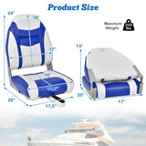 High Back Folding Boat Seats with Blue White Sponge Cushion and Flexible Hinges-Blue