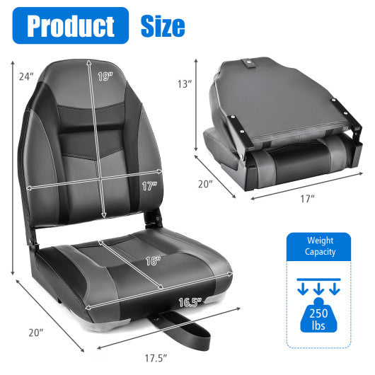 High Back Folding Boat Seats with Black Grey Sponge Cushion and Flexible Hinges-1 Piece