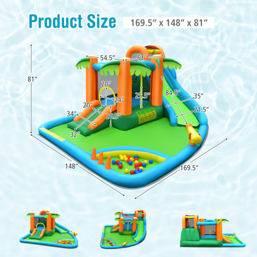 7-in-1 Inflatable Water Slide Park with Trampoline Climbing and 750W Blower