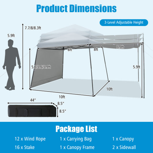 Patio 10x10FT Instant Pop-up Canopy Folding Tent with Sidewalls and Awnings Outdoor-Gray