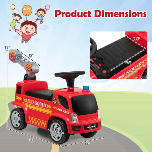 Kids Push Ride On Fire Truck with Ladder Bubble Maker and Headlights-Red