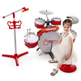 Kids Jazz Drum Keyboard Set with Stool and Microphone Stand-Red