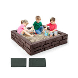 2-In-1 HDPE Kids Sandbox with Cover and Bottom Liner-Brown