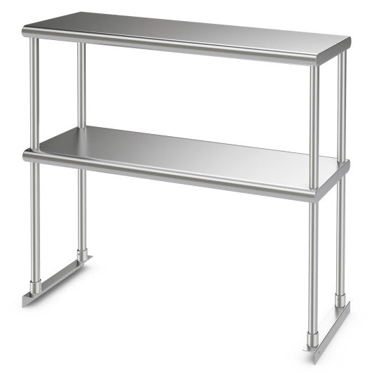 36 x 12 Inch Kitchen Stainless Steel Overshelf with Adjustable Lower Shelf