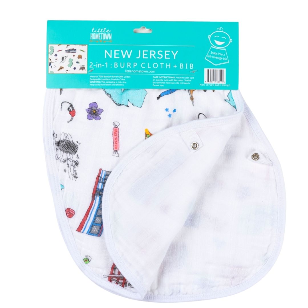 Baby Burp Cloth and Wraparound Bib (New Jersey Baby) by Little Hometown