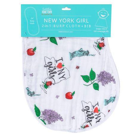 2-in-1 Burp Cloth and Bib: New York Girl by Little Hometown - Aiden's Corner Baby & Toddler Clothes, Toys, Teethers, Feeding and Accesories