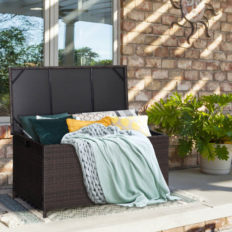 Outdoor Wicker Storage Box with Zippered Liner-50 Gallon