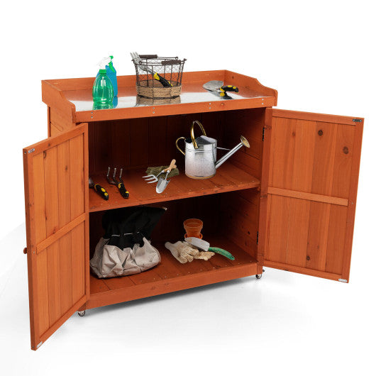 Outdoor Storage Cabinet with Removable Shelf and 4 Universal Wheels