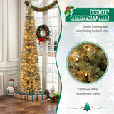 6/7 FeeT Pencil Xmas Tree with Warm White Incandescent Lights-7 ft