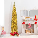 5/6/7/8/9 Feet Pre-lit Pencil Artificial Christmas Tree with 150/180/200//300/400 Warm White LED Lights-9 ft