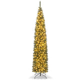 5/6/7/8/9 Feet Pre-lit Pencil Artificial Christmas Tree with 150/180/200//300/400 Warm White LED Lights-9 ft