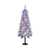 6 Feet Flocked Hinged Christmas Tree with 458 Branch Tips and Warm White LED Lights