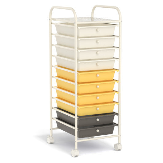 10 Drawer Rolling Storage Cart Organizer-Yellow