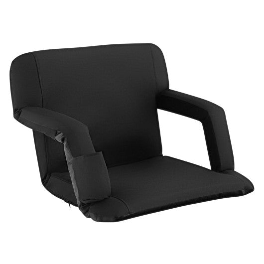 Foldable Bleacher Chair with 6 Reclining Positions and Padded Cushion-Black
