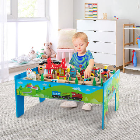 80-Piece Wooden Train Set and Table