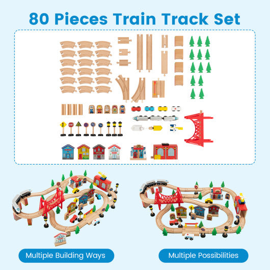 80-Piece Wooden Train Set and Table