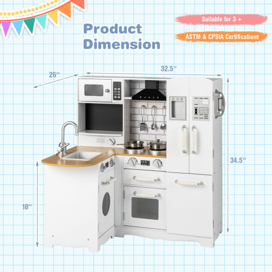 Wooden Kid's Corner Kitchen Playset with Stove for Toddlers-White