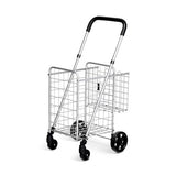 Folding Shopping Cart Basket Rolling Trolley with Adjustable Handle-Silver
