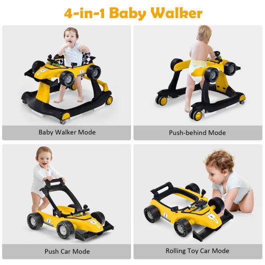 4-in-1 Foldable Activity Push Walker with Adjustable Height-Yellow