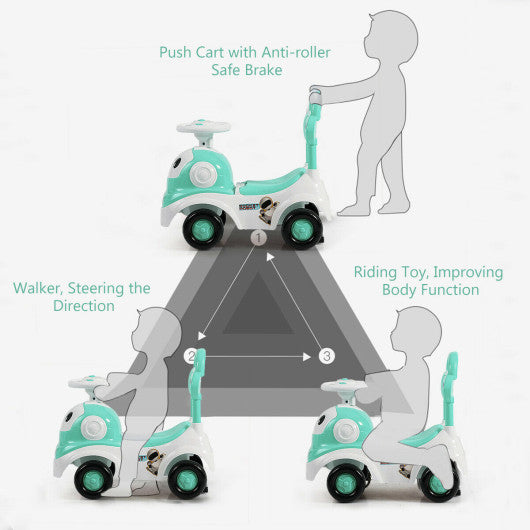 3-in-1 Baby Walker Sliding Pushing Car w/ Sound-Green