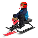 Kids Snow Sand Grass Sled w/ Steering Wheel and Brakes-Red