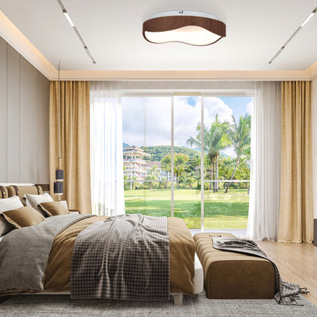 24W Modern LED Mount Ceiling Light with Wood Pattern and Metal Frame-Brown