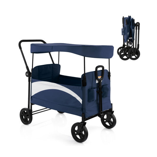 2-Seat Stroller Wagon with Adjustable Canopy and Handles-Navy