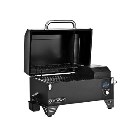 Outdoor Portable Tabletop Pellet Grill and Smoker with Digital Control System for BBQ-Black