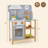 Wooden Toddler Pretend Kitchen Set with Cookware Accessories for Boys and Girls-Grey