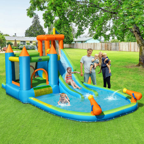 Inflatable Water Slide Kids Bounce House Splash Water Pool with 735W Blower