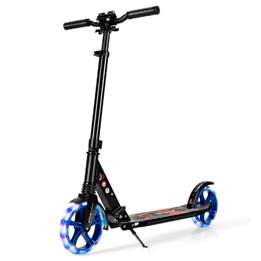 Aluminum Folding Kick Scooter with LED Wheels for Adults and Kids-Black
