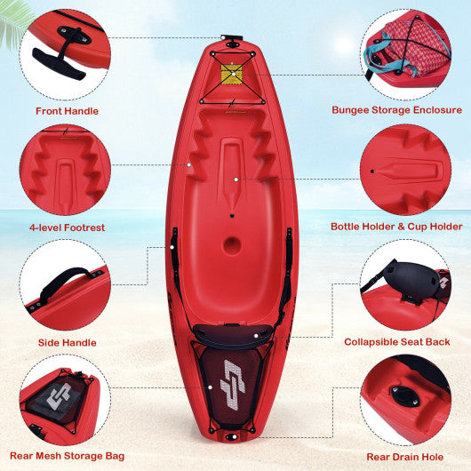 6 Feet Youth Kids Kayak with Bonus Paddle and Folding Backrest for Kid Over 5-Red