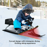 Kids Snow Sled with Steering Wheel and Double Brakes Pull Rope-Black