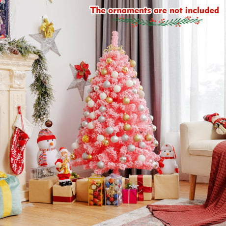 Pink Christmas Tree with Snow Flocked PVC Tips and Metal Stand-4.5 ft