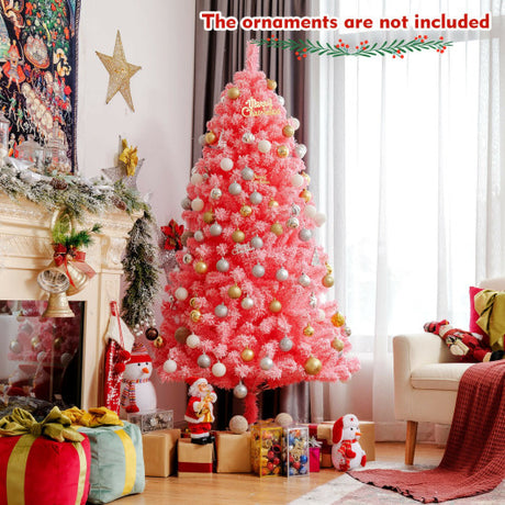 Pink Christmas Tree with Snow Flocked PVC Tips and Metal Stand-6.5 ft