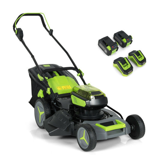40V 18 Inch Brushless Cordless Push Lawn Mower 4.0Ah Batteries and 2 Chargers-Green