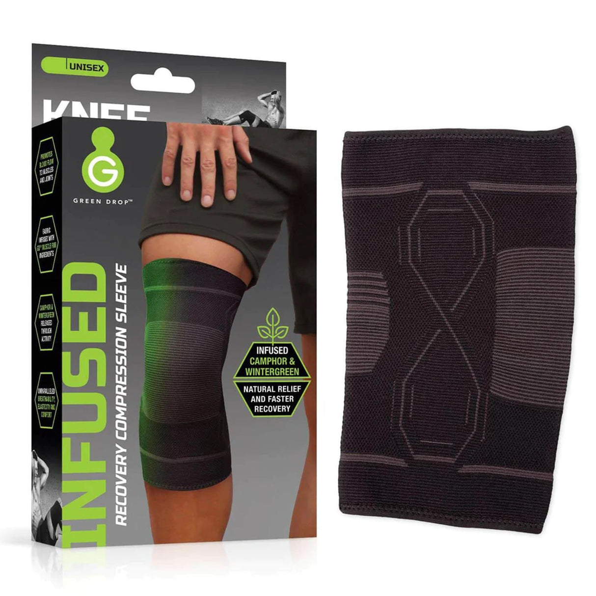 Green Drop Knee Compression Sleeve - Infused Injury Support, L/XL