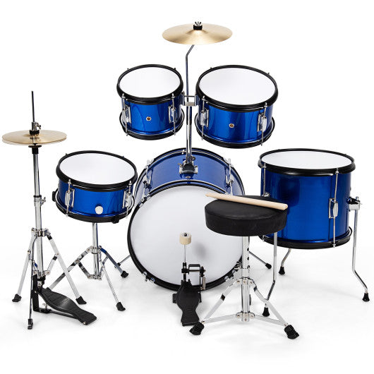 16 Inch 5 Pieces Complete Kids Junior Drum Set Children Beginner Kit-Blue