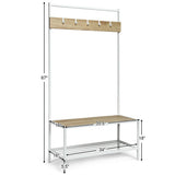 3-in-1 Industrial Coat Rack with 2-tier Storage Bench and 5 Hooks-Natural
