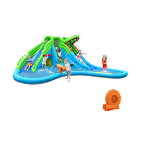Inflatable Crocodile Style Water Slide Upgraded Kids Bounce Castle with 750W Blower
