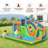 7-in-1 Inflatable Giant Water Park Bouncer with Dual Climbing Walls and 735W Blower