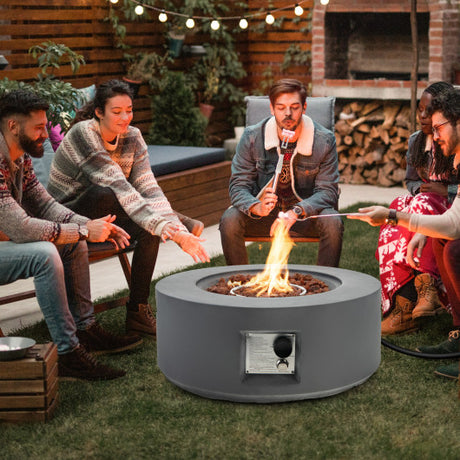 27.5 Inch Round Gas Fire Pit Table with Adjustable Flame-Gray