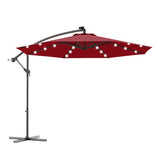 10 Feet Patio Hanging Solar LED Umbrella Sun Shade with Cross Base-Dark Red
