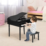 30-Key Wood Toy Kids Grand Piano with Bench & Music Rack-Black