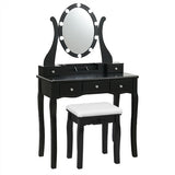10 Dimmable Lights Vanity Table Set with Lighted Mirror and Cushioned Stool-Black