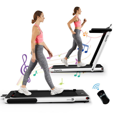 2.25HP 2 in 1 Folding Treadmill with APP Speaker Remote Control-White
