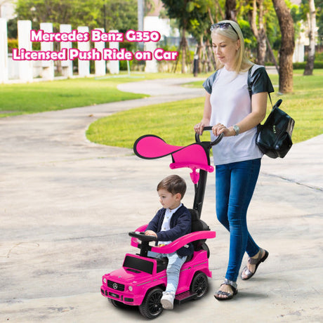 3-In-1 Ride on Push Car Mercedes Benz G350 Stroller Sliding Car with Canopy-Pink