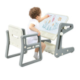2 in 1 Kids Easel Table and Chair Set  with Adjustable Art Painting Board