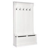 3-in-1 Entryway Hall Tree Coat Rack Shoe Bench with Hooks and Bottom Storage-White