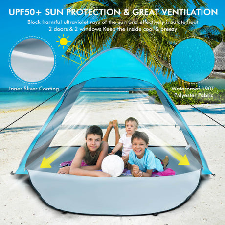 Automatic Pop-up Beach Tent with Carrying Bag-Blue